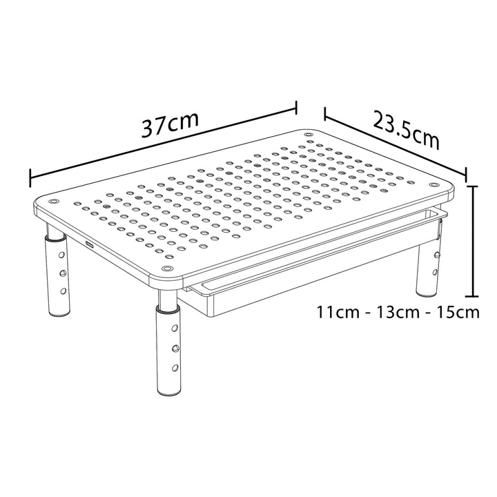 Maclean MC-946 Soporte Ergonómico para Monitor/Portátil con Cajón, Tamaño de Pantalla de 13 a 32 Pulgadas, Altura Ajustable, Capacidad de Carga de hasta 20 kg