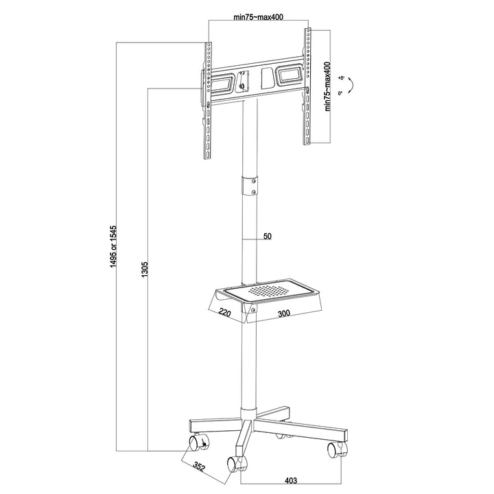 Maclean MC-949 Soporte TV Móvil con Ruedas, Apto para Televisores de 32 a 55'' hasta 25 kg máx. VESA 400x400, Soporte TV Universal