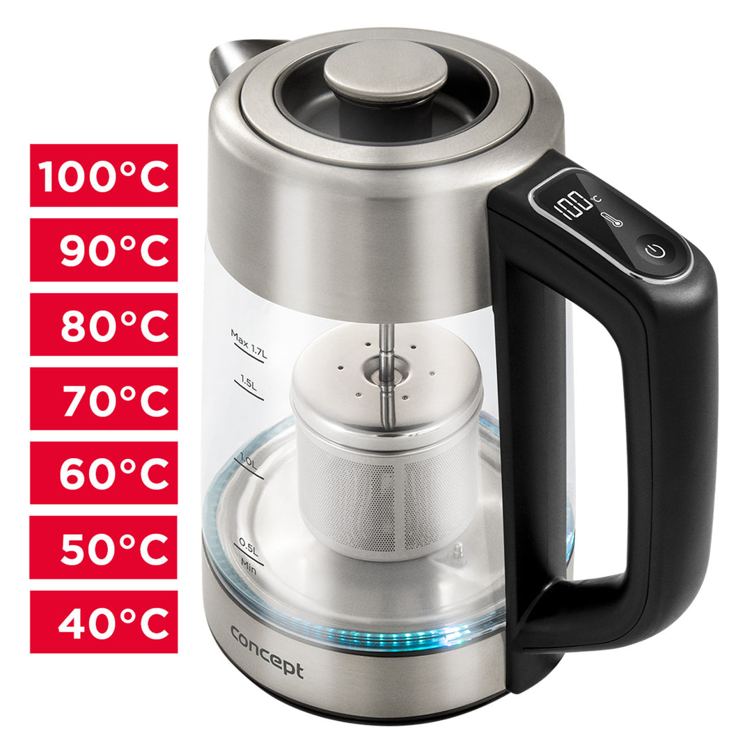 Concept 1.7L hervidor eléctrico de vidrio con control de temperatura y cafetera RK4190