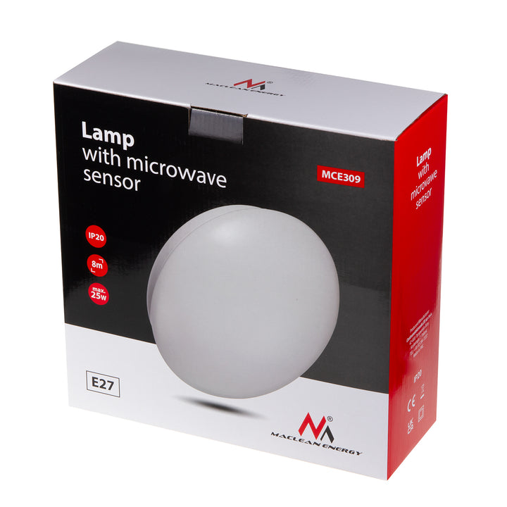 Maclean MCE309 lámpara de techo 1xE27 con sensor, sensor de microondas, difusor de PMMA, carga máx. 25W, IP20