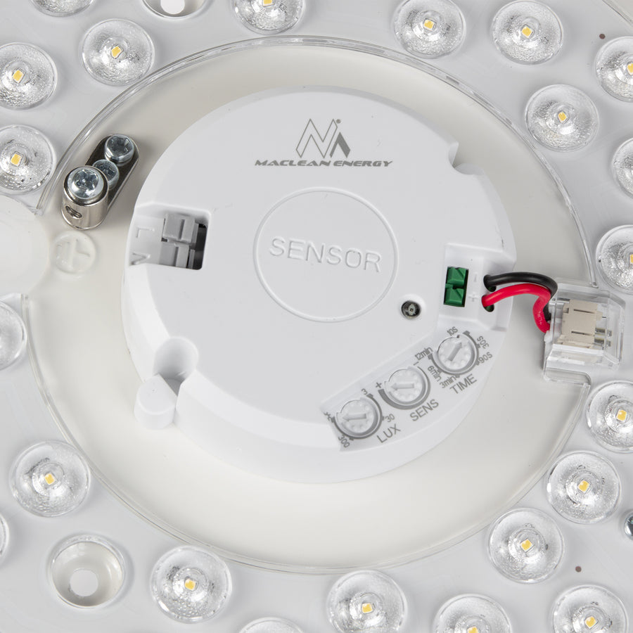 Luminária de teto LED Maclean MCE347 com sensor, sensor de micro-ondas 5,8 GHz, 4000 K, 12 W, 950 lm, IP44