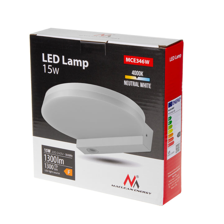 Maclean MCE346 W Lámpara LED, blanca, 15W, IP65, 1300lm, blanco neutro (4000K)