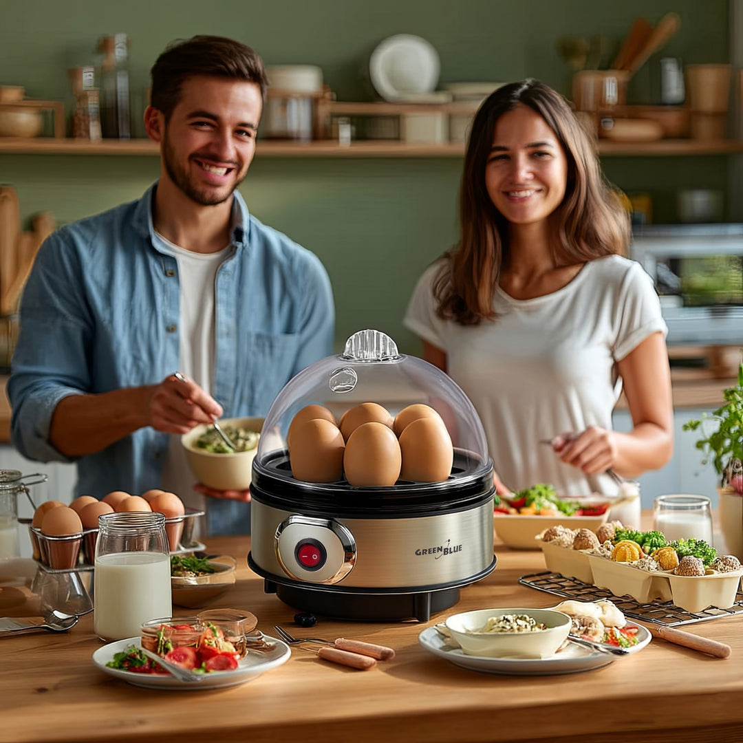 GreenBlue GB572 Cozedor de Ovos Automático, 400 W de Potência, Até 7 Ovos, Copo Medidor, 220-240 V~, 50 Hz