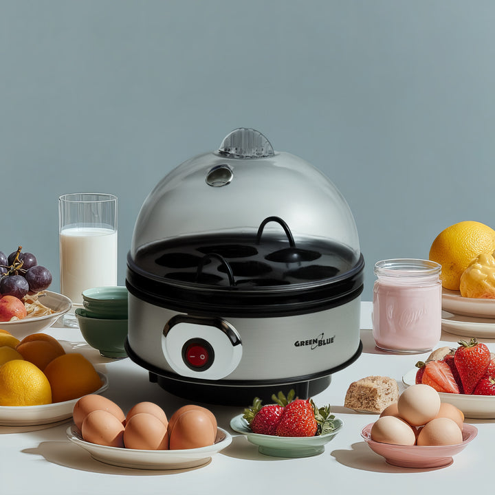 GreenBlue GB572 Cozedor de Ovos Automático, 400 W de Potência, Até 7 Ovos, Copo Medidor, 220-240 V~, 50 Hz