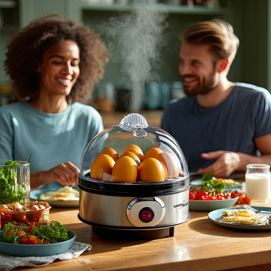 GreenBlue GB572 Cozedor de Ovos Automático, 400 W de Potência, Até 7 Ovos, Copo Medidor, 220-240 V~, 50 Hz