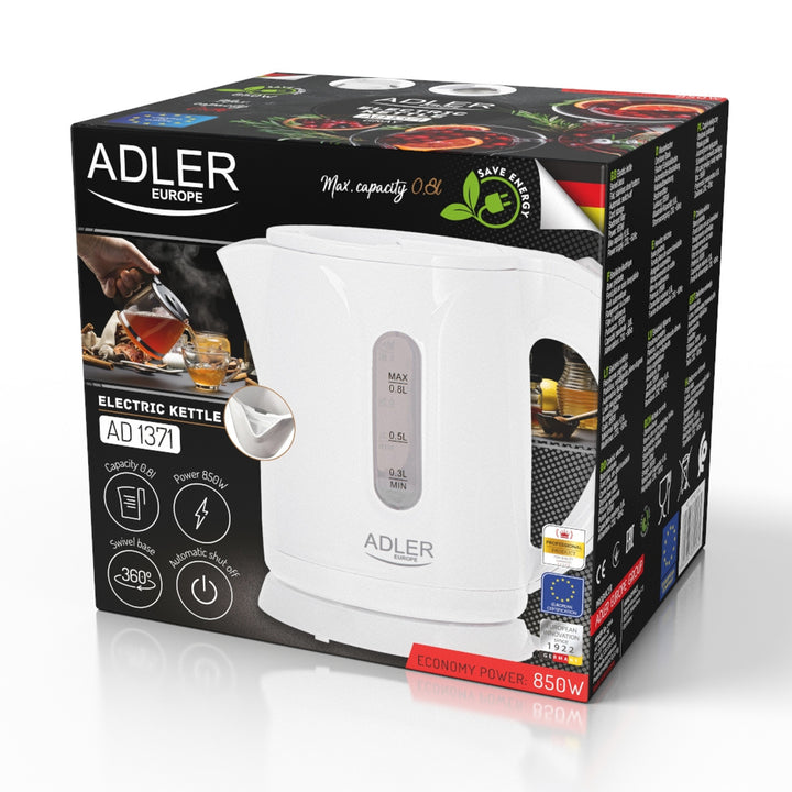 Hervidor eléctrico inalámbrico Adler, capacidad 0,8 l, potencia 850 W, AD1371