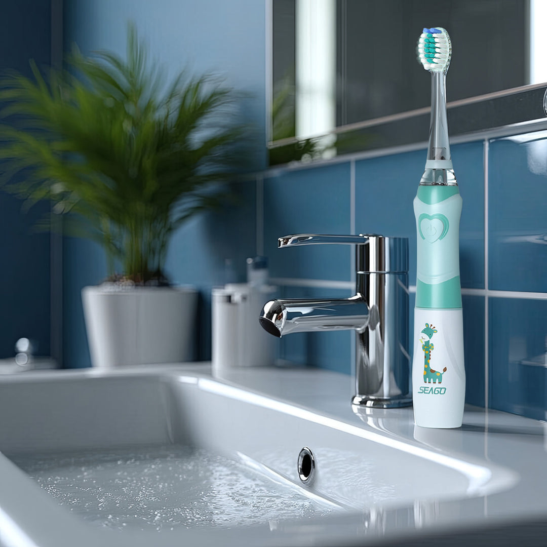 Escova de dentes sónica infantil SEAGO, verde, 1xAA 1,5 V (não incluída), 3 pontas de substituição, SG-977 verde