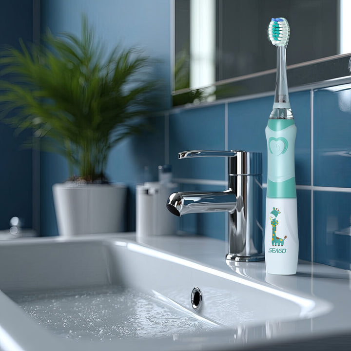 Escova de dentes sónica infantil SEAGO, verde, 1xAA 1,5 V (não incluída), 3 pontas de substituição, SG-977 verde
