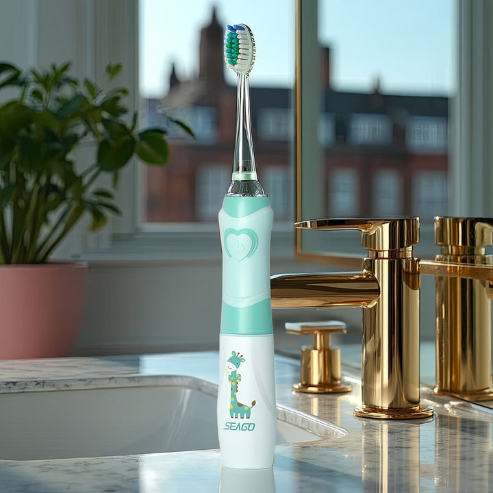 Escova de dentes sónica infantil SEAGO, verde, 1xAA 1,5 V (não incluída), 3 pontas de substituição, SG-977 verde