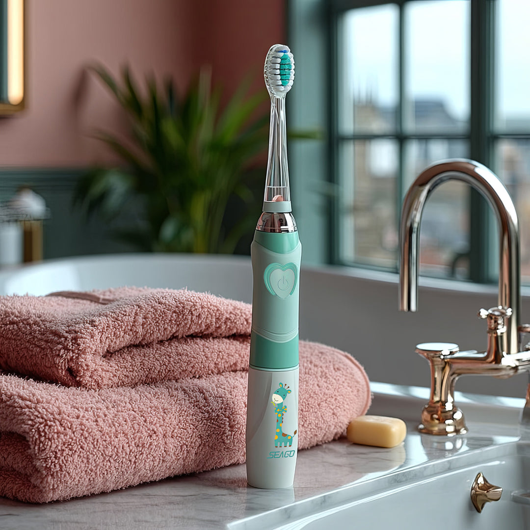 Escova de dentes sónica infantil SEAGO, verde, 1xAA 1,5 V (não incluída), 3 pontas de substituição, SG-977 verde