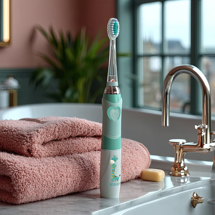 Escova de dentes sónica infantil SEAGO, verde, 1xAA 1,5 V (não incluída), 3 pontas de substituição, SG-977 verde
