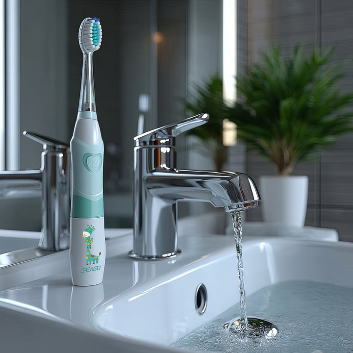 Escova de dentes sónica infantil SEAGO, verde, 1xAA 1,5 V (não incluída), 3 pontas de substituição, SG-977 verde