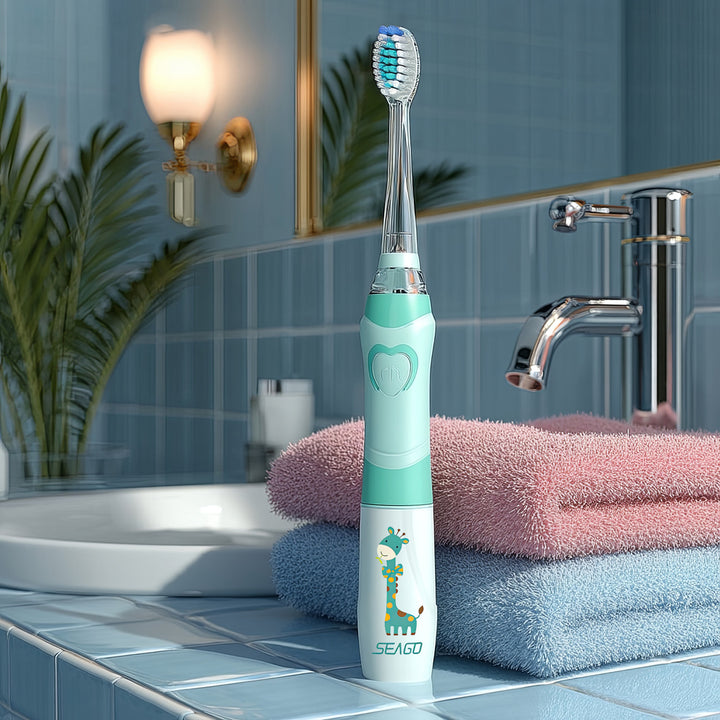 Escova de dentes sónica infantil SEAGO, verde, 1xAA 1,5 V (não incluída), 3 pontas de substituição, SG-977 verde