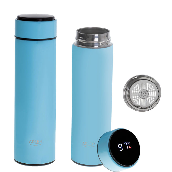 Termo Adler, pantalla táctil LED, capacidad 473 ml, color azul, AD 4506