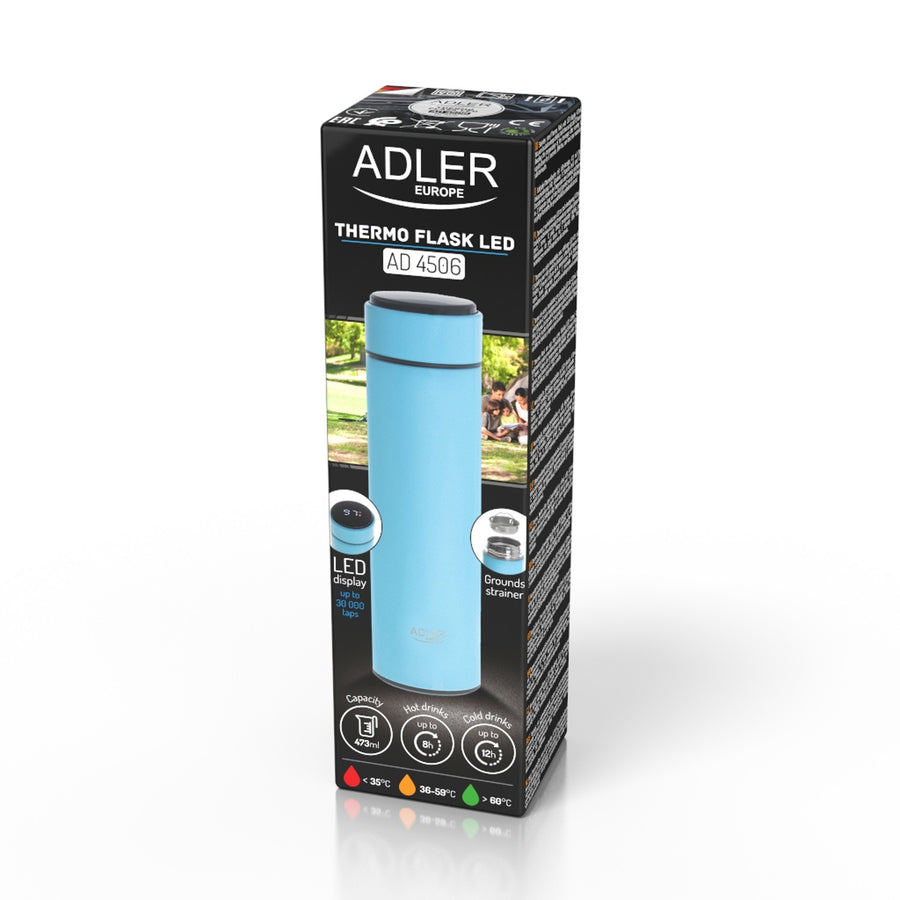 Termo Adler, pantalla táctil LED, capacidad 473 ml, color azul, AD 4506