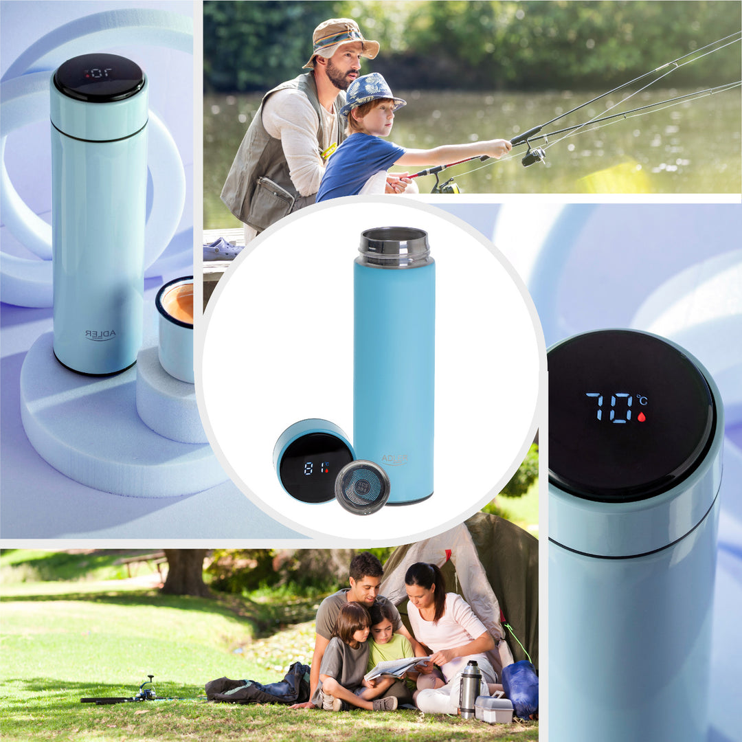 Termo Adler, pantalla táctil LED, capacidad 473 ml, color azul, AD 4506