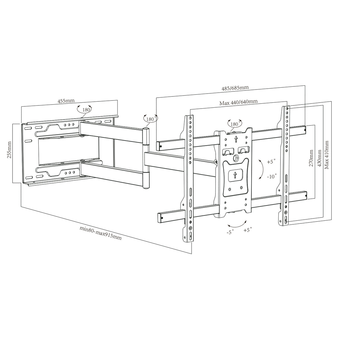 Maclean MC-985 Soporte de TV, VESA máx. 600x400, 37-70", 45kg, brazo largo 915mm