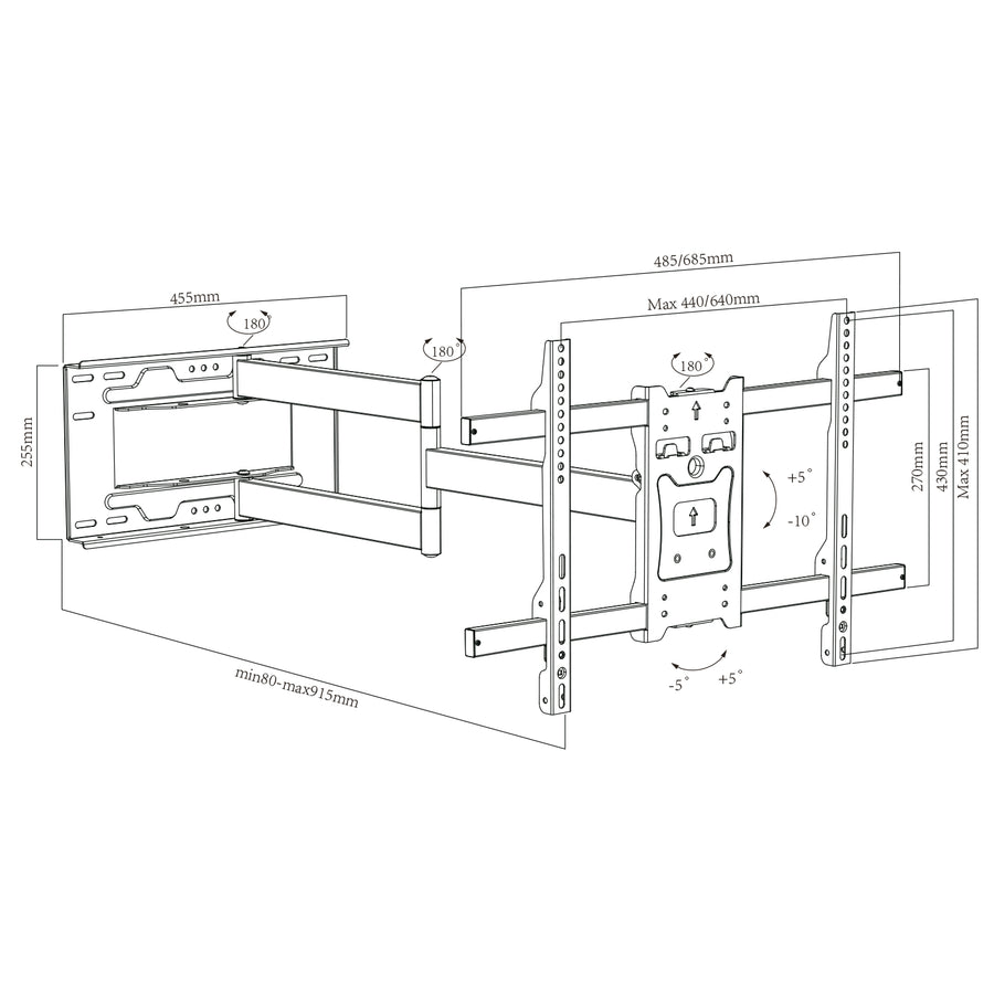 Maclean MC-985 Soporte de TV, VESA máx. 600x400, 37-80", 45kg, brazo largo 915mm