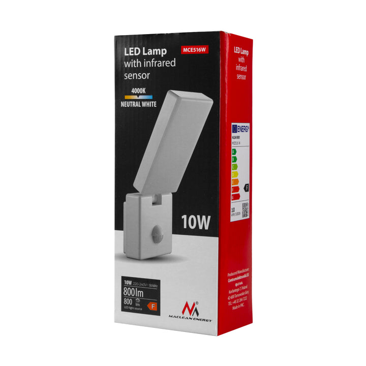 Maclean MCE516 W Lámpara LED con Sensor de Movimiento y Crepuscular, Iluminación de Pared para Exterior, 10W, 800lm, Blanco Neutro 4000K, IP65 Resistente al Agua