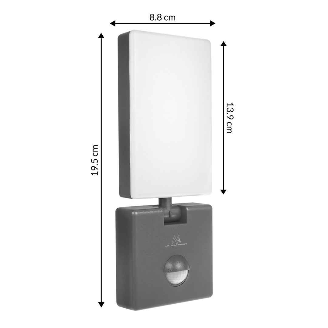 Maclean MCE516 GR Lámpara LED con Sensor de Movimiento y Crepuscular, Iluminación de Pared para Exterior, 10W, 800lm, Blanco Neutro 4000K, IP65 Resistente al Agua