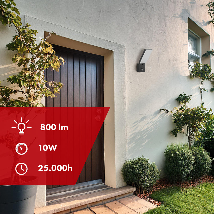 Maclean MCE516 B Luz LED com sensor de movimento e crepúsculo, luminária de parede exterior, 10 W, 800 lm, branco neutro 4000 K, à prova de água IP65