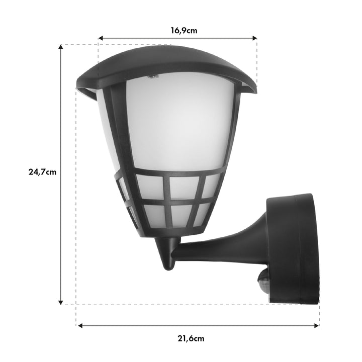 Maclean MCE518 B Lámpara de Pared con Sensor de Movimiento, Aplique de Exterior 1xE27, IP65, max. 60W, Color negro