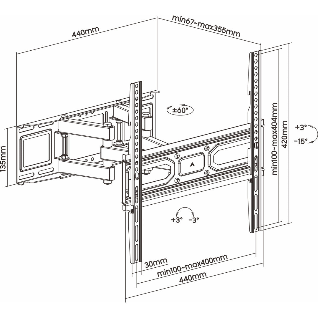 Suporte TV ART, 32-70'', 40 kg, preto, VESA 400x400, AR-89