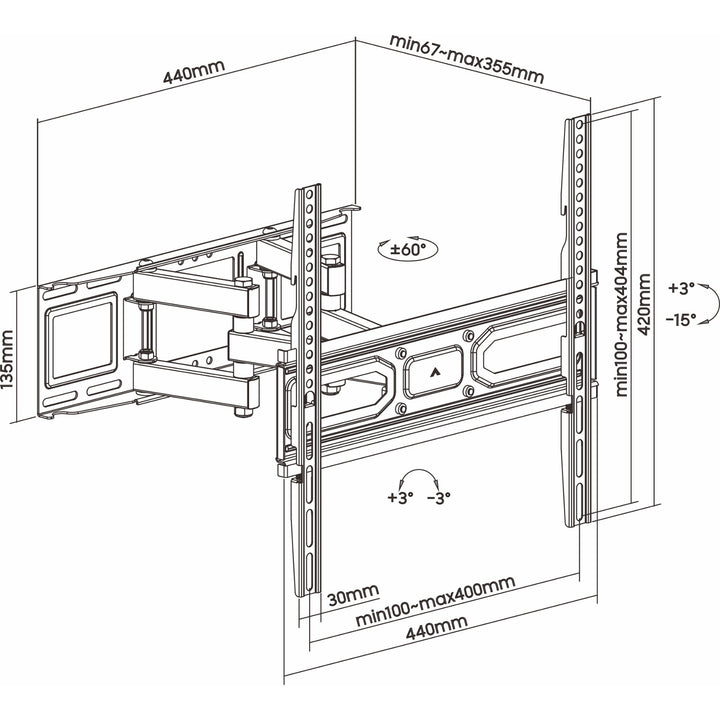 Suporte TV ART, 32-70'', 40 kg, preto, VESA 400x400, AR-89