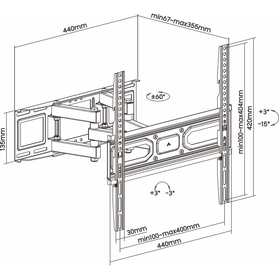 Suporte TV ART, 32-70'', 40 kg, preto, VESA 400x400, AR-89