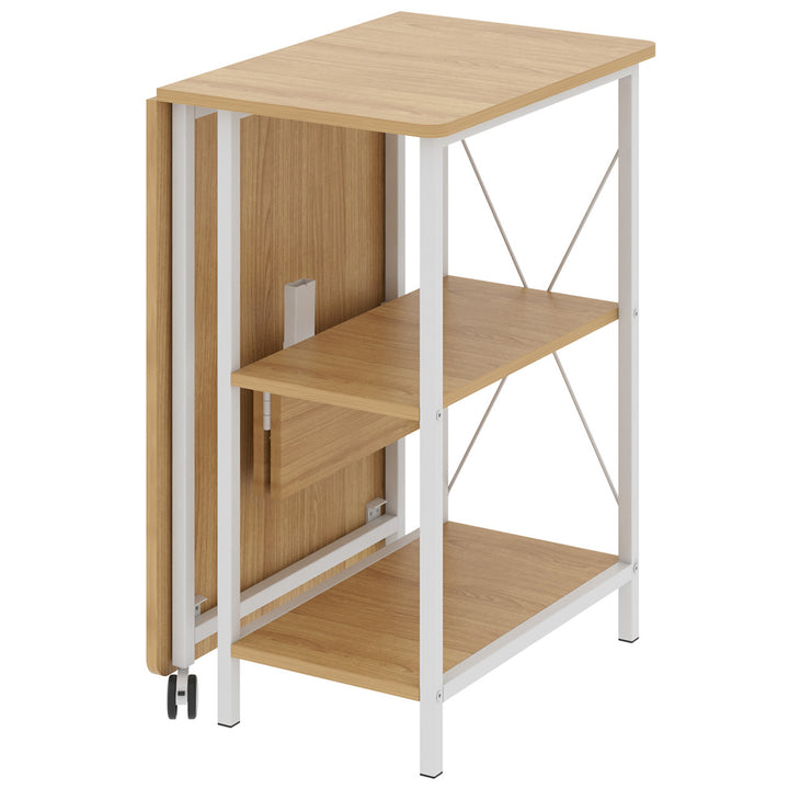 Maclean MC-411 W Escritorio Plegable Loft con Tablero y Dos Estantes, Carga máx. 150 kg, Dimensiones: 107x45x75 cm, Color Haya claro
