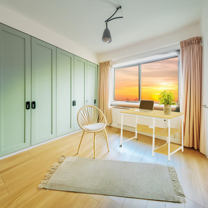 Maclean MC-411 W Escritorio Plegable Loft con Tablero y Dos Estantes, Carga máx. 150 kg, Dimensiones: 107x45x75 cm, Color Haya claro