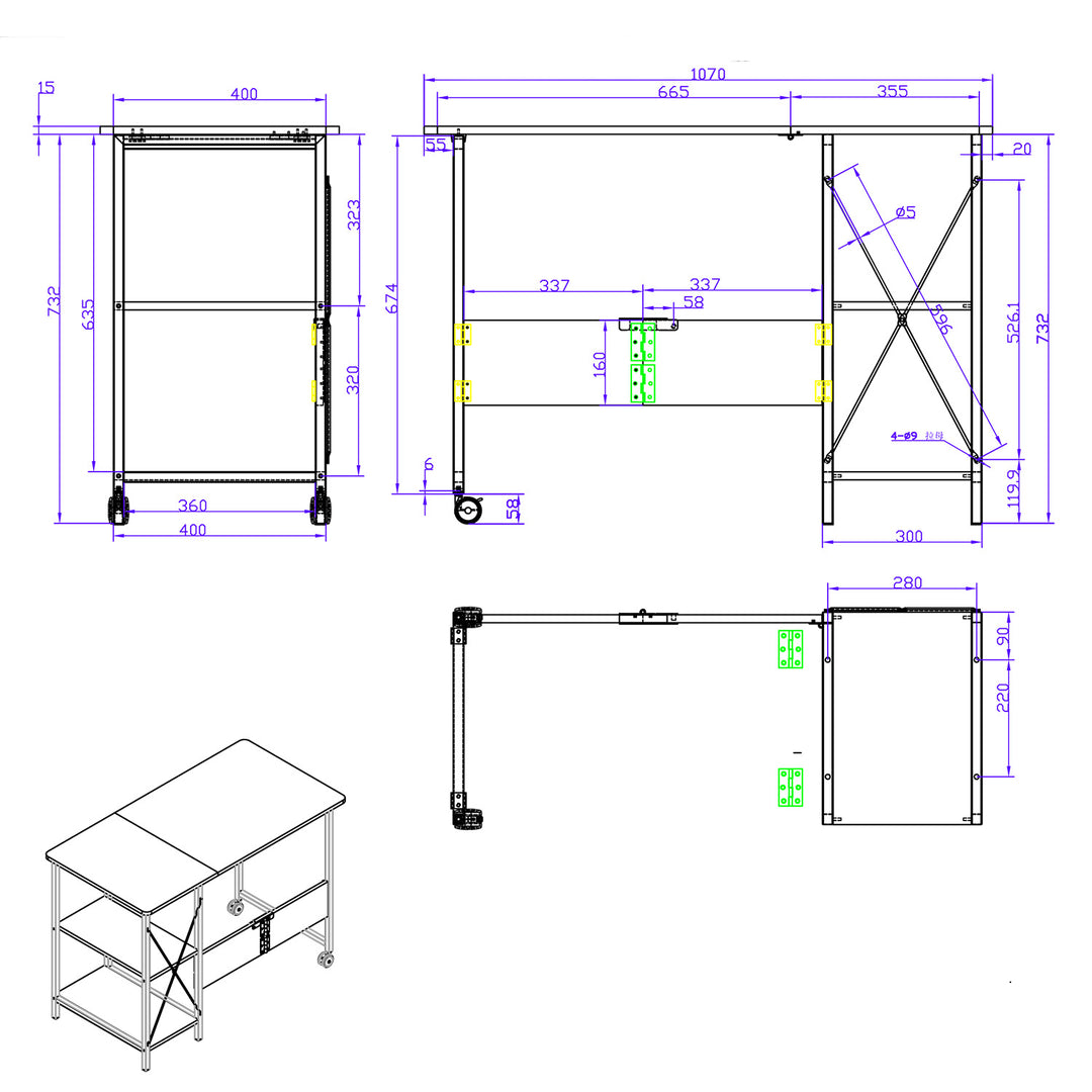 Maclean MC-411 W Escritorio Plegable Loft con Tablero y Dos Estantes, Carga máx. 150 kg, Dimensiones: 107x45x75 cm, Color Haya claro