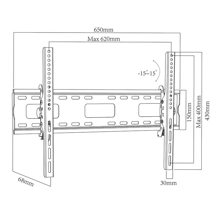 Maclean MC-421 Soporte de TV, Soporte de Pared para Pantallas de 32-90", VESA máx. 600x400, Carga máx. 80kg, Ajuste de Inclinación +15°~-15°