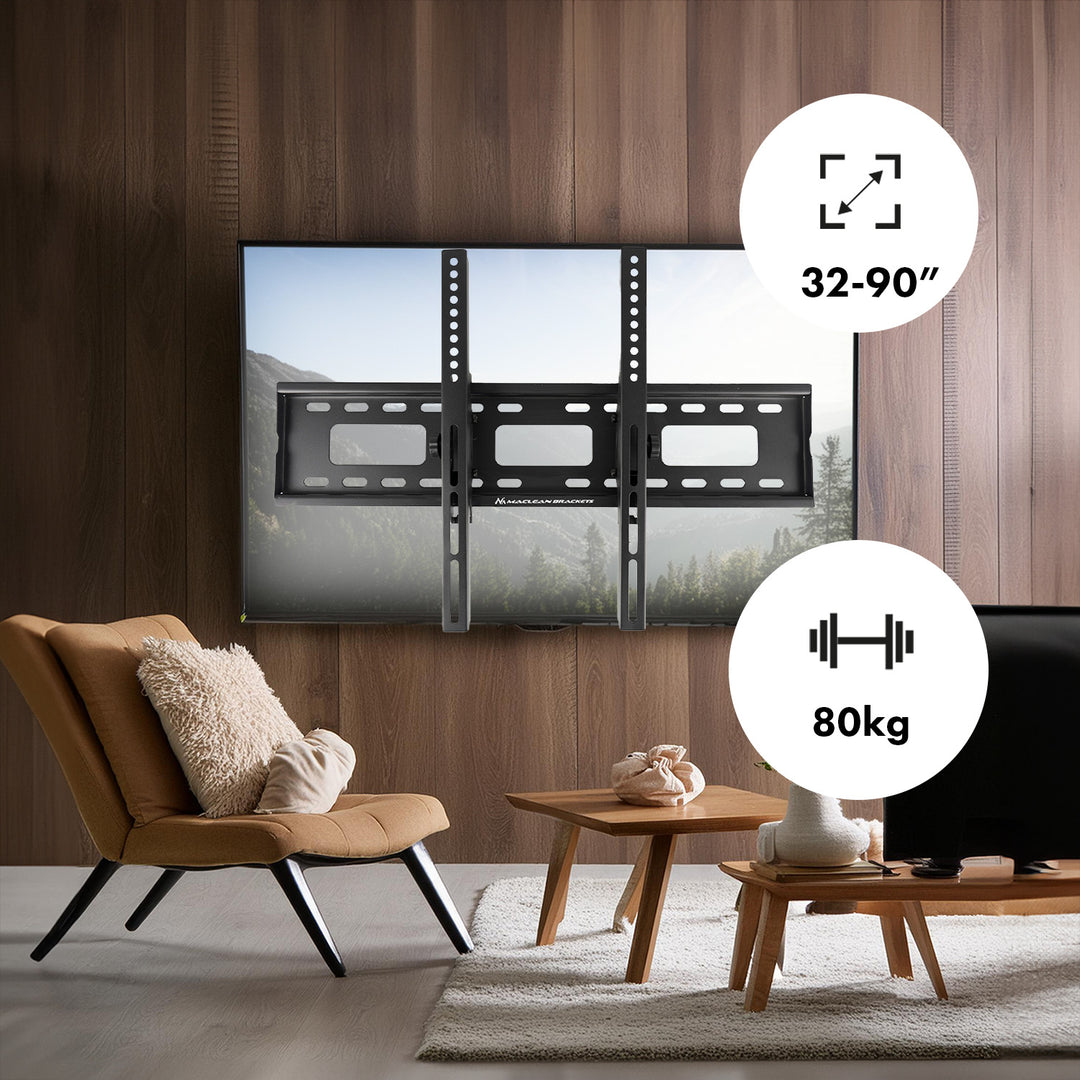 Maclean MC-421 Soporte de TV, Soporte de Pared para Pantallas de 32-90", VESA máx. 600x400, Carga máx. 80kg, Ajuste de Inclinación +15°~-15°