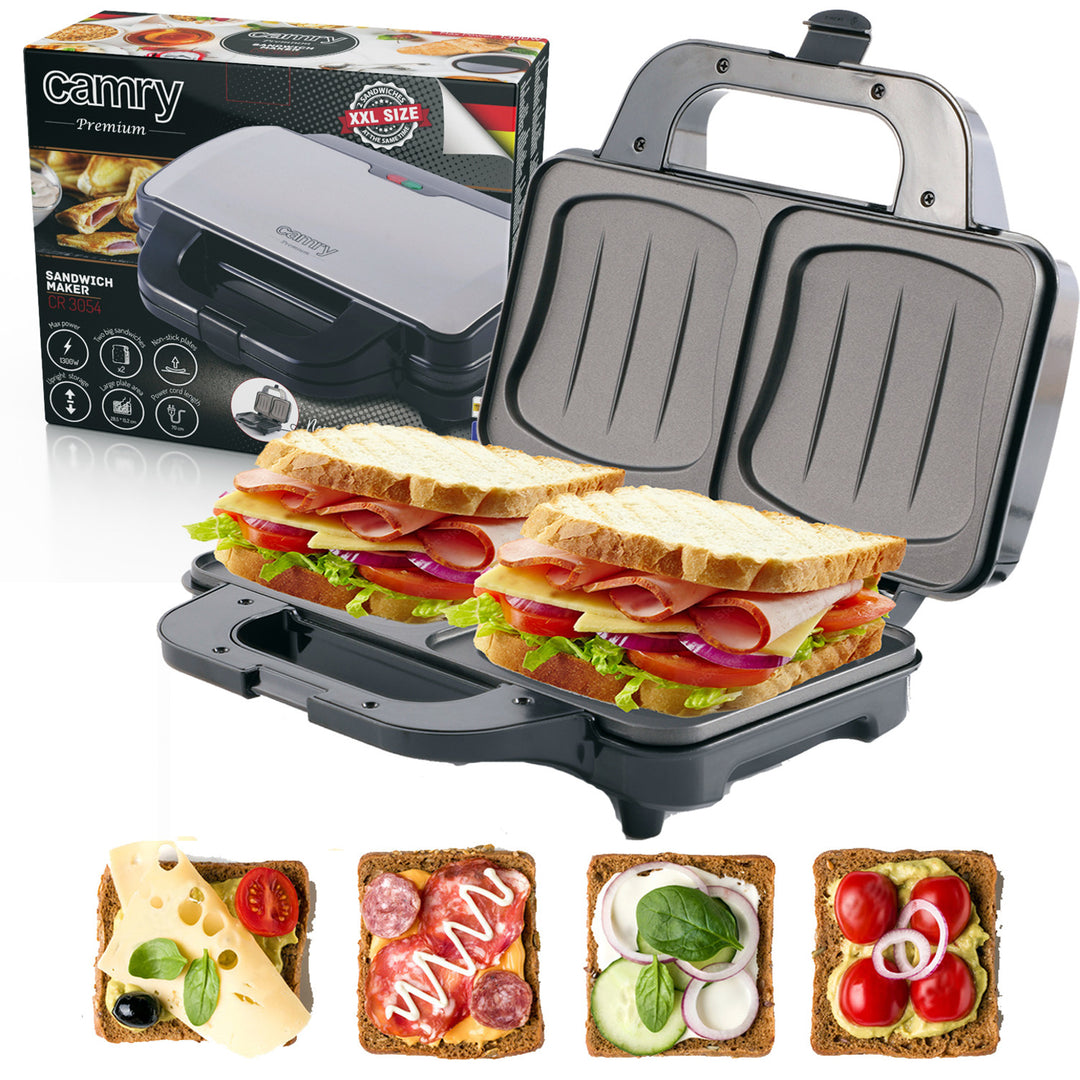 Tostadora de sándwiches Camry, para 2 sándwiches, potencia máxima 1300 W, revestimiento antiadherente, CR 3054