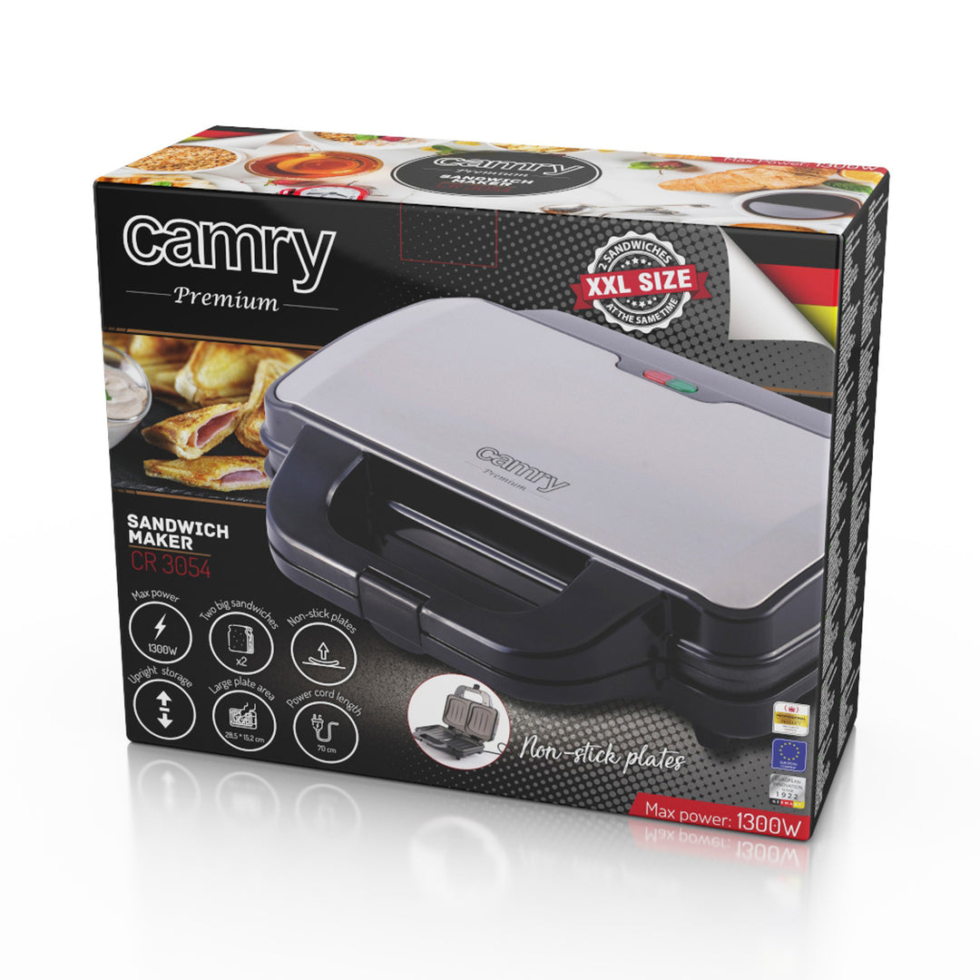 Tostadora de sándwiches Camry, para 2 sándwiches, potencia máxima 1300 W, revestimiento antiadherente, CR 3054