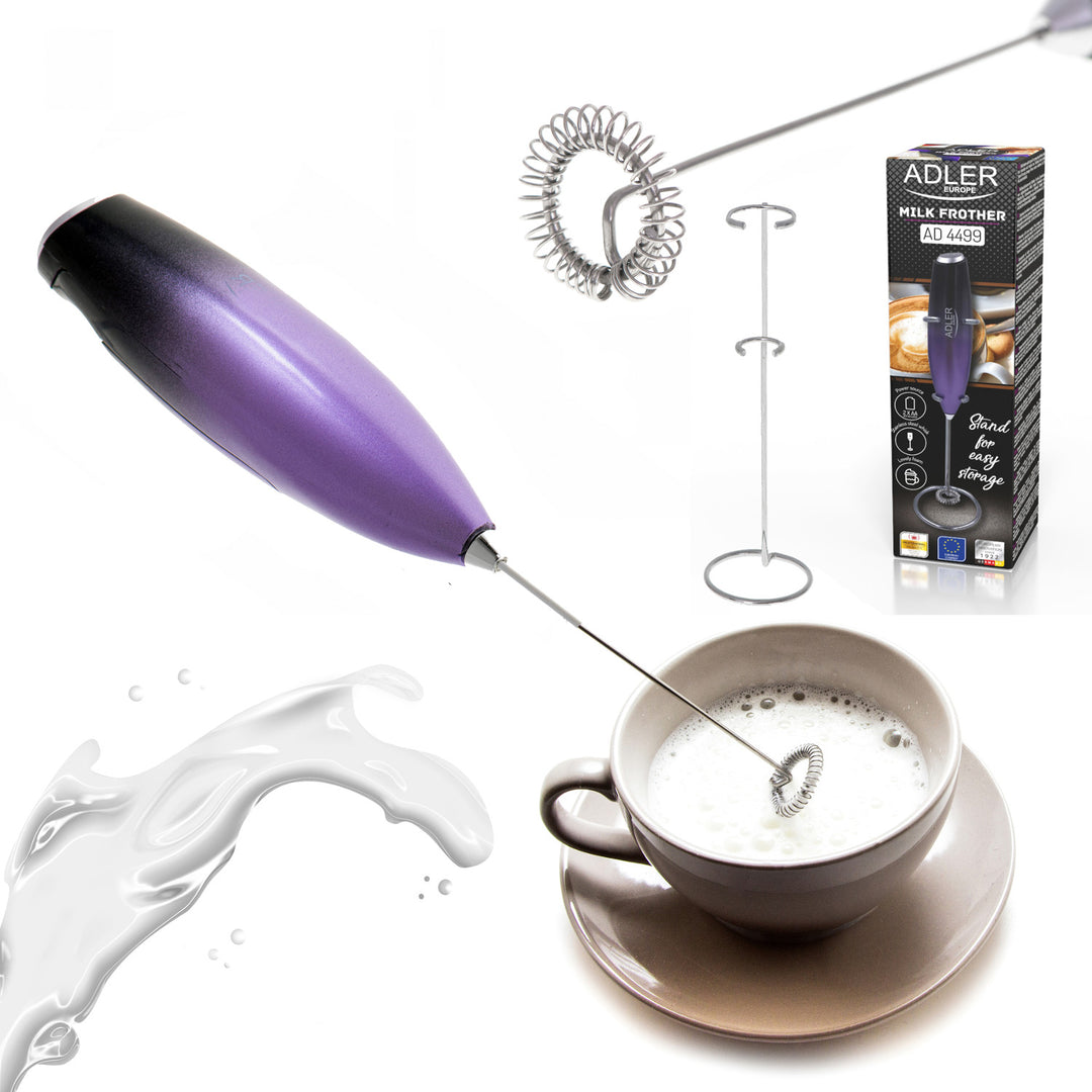 Adler AD 4499 Espumador de leche con soporte, Color morado y negro