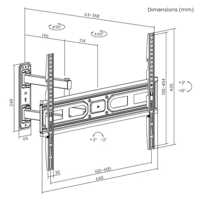 Maclean MC-798N Soporte de Pared para TV Universal VESA máx. 600x400, 37-70", 35kg