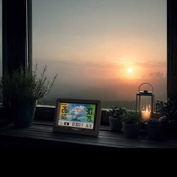 GreenBlue GB540N Estación Meteorológica Inalámbrica, en color, con DCF, Fases Lunares, Barómetro, Calendario, Fuente de Alimentación