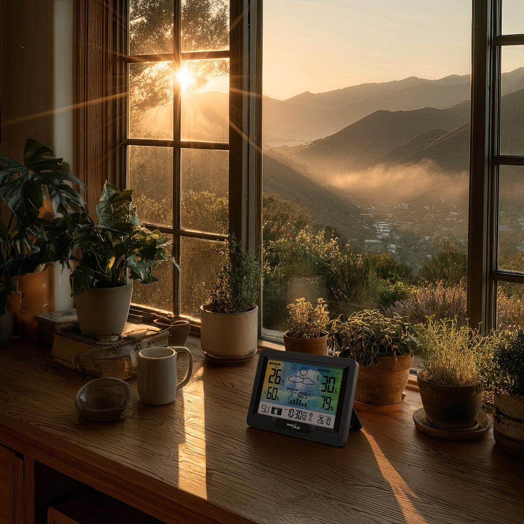 GreenBlue GB540N Estación Meteorológica Inalámbrica, en color, con DCF, Fases Lunares, Barómetro, Calendario, Fuente de Alimentación