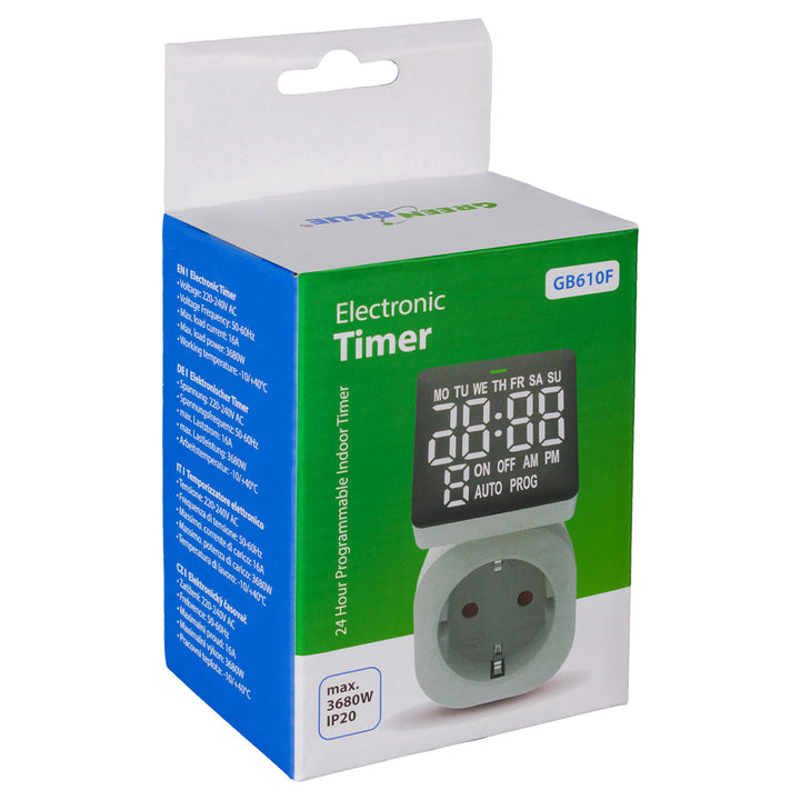 GreenBlue GB610 F Interruptor Horario Digital - Temporizador - Programador, Carga máx. 16A, IP20