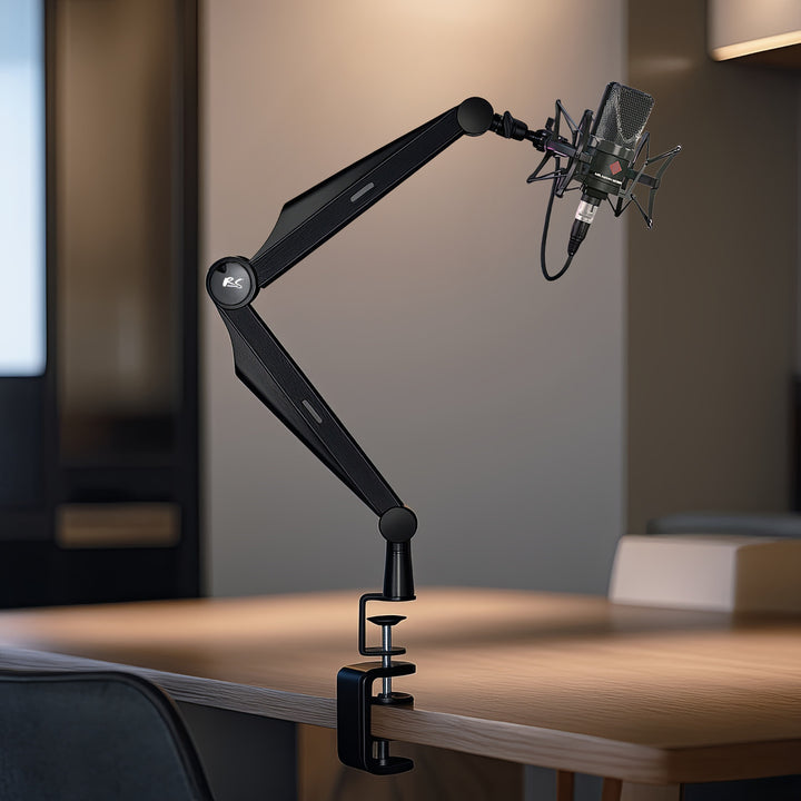 NanoRS RS422 Soporte de Micrófono con Rosca de 3/8" y 5/8" para Mesa, Carga Máxima de 1 kg | Altura Regulable hasta 84,7 cm | Giratorio 360° | Con Gestión de Cables | Ideal para Estudio y Streaming