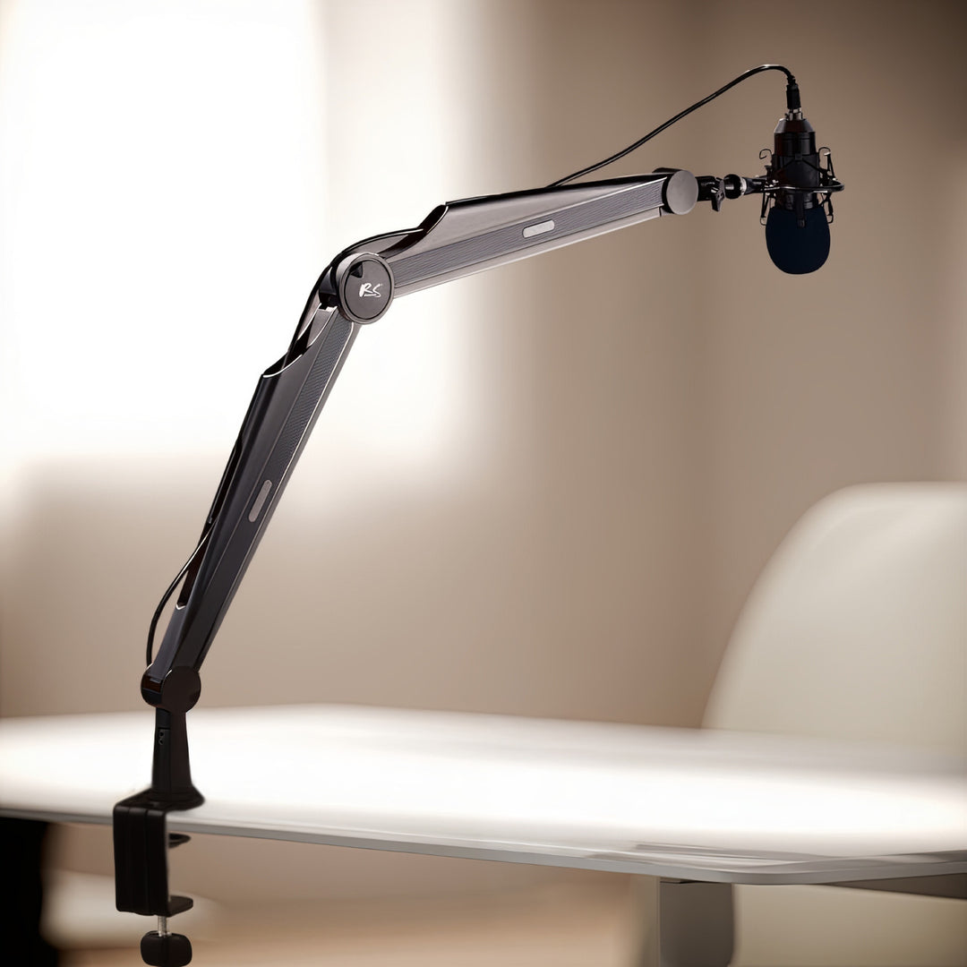 NanoRS RS422 Soporte de Micrófono con Rosca de 3/8" y 5/8" para Mesa, Carga Máxima de 1 kg | Altura Regulable hasta 84,7 cm | Giratorio 360° | Con Gestión de Cables | Ideal para Estudio y Streaming