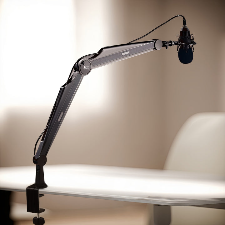 NanoRS RS422 Soporte de Micrófono con Rosca de 3/8" y 5/8" para Mesa, Carga Máxima de 1 kg | Altura Regulable hasta 84,7 cm | Giratorio 360° | Con Gestión de Cables | Ideal para Estudio y Streaming