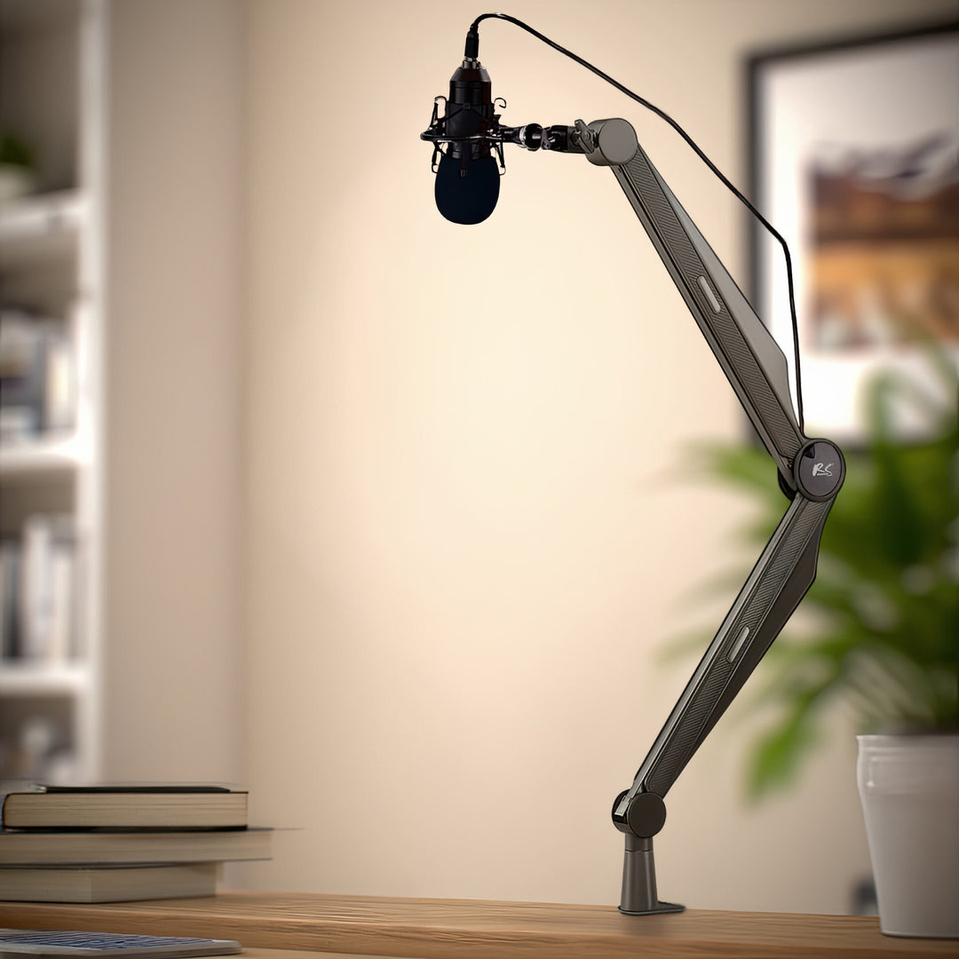 NanoRS RS422 Soporte de Micrófono con Rosca de 3/8" y 5/8" para Mesa, Carga Máxima de 1 kg | Altura Regulable hasta 84,7 cm | Giratorio 360° | Con Gestión de Cables | Ideal para Estudio y Streaming