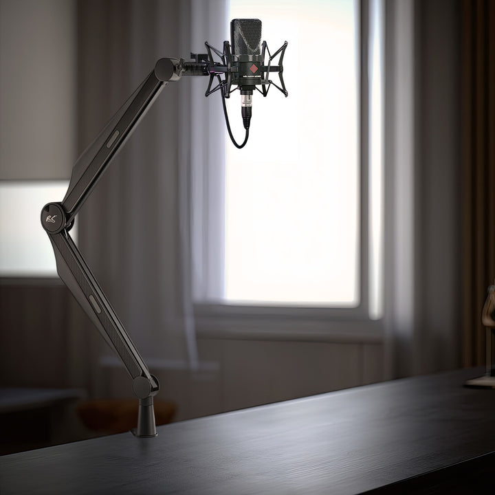 NanoRS RS422 Soporte de Micrófono con Rosca de 3/8" y 5/8" para Mesa, Carga Máxima de 1 kg | Altura Regulable hasta 84,7 cm | Giratorio 360° | Con Gestión de Cables | Ideal para Estudio y Streaming