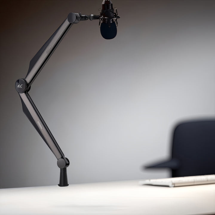 NanoRS RS422 Soporte de Micrófono con Rosca de 3/8" y 5/8" para Mesa, Carga Máxima de 1 kg | Altura Regulable hasta 84,7 cm | Giratorio 360° | Con Gestión de Cables | Ideal para Estudio y Streaming