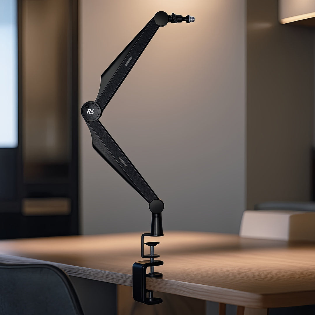 NanoRS RS422 Soporte de Micrófono con Rosca de 3/8" y 5/8" para Mesa, Carga Máxima de 1 kg | Altura Regulable hasta 84,7 cm | Giratorio 360° | Con Gestión de Cables | Ideal para Estudio y Streaming