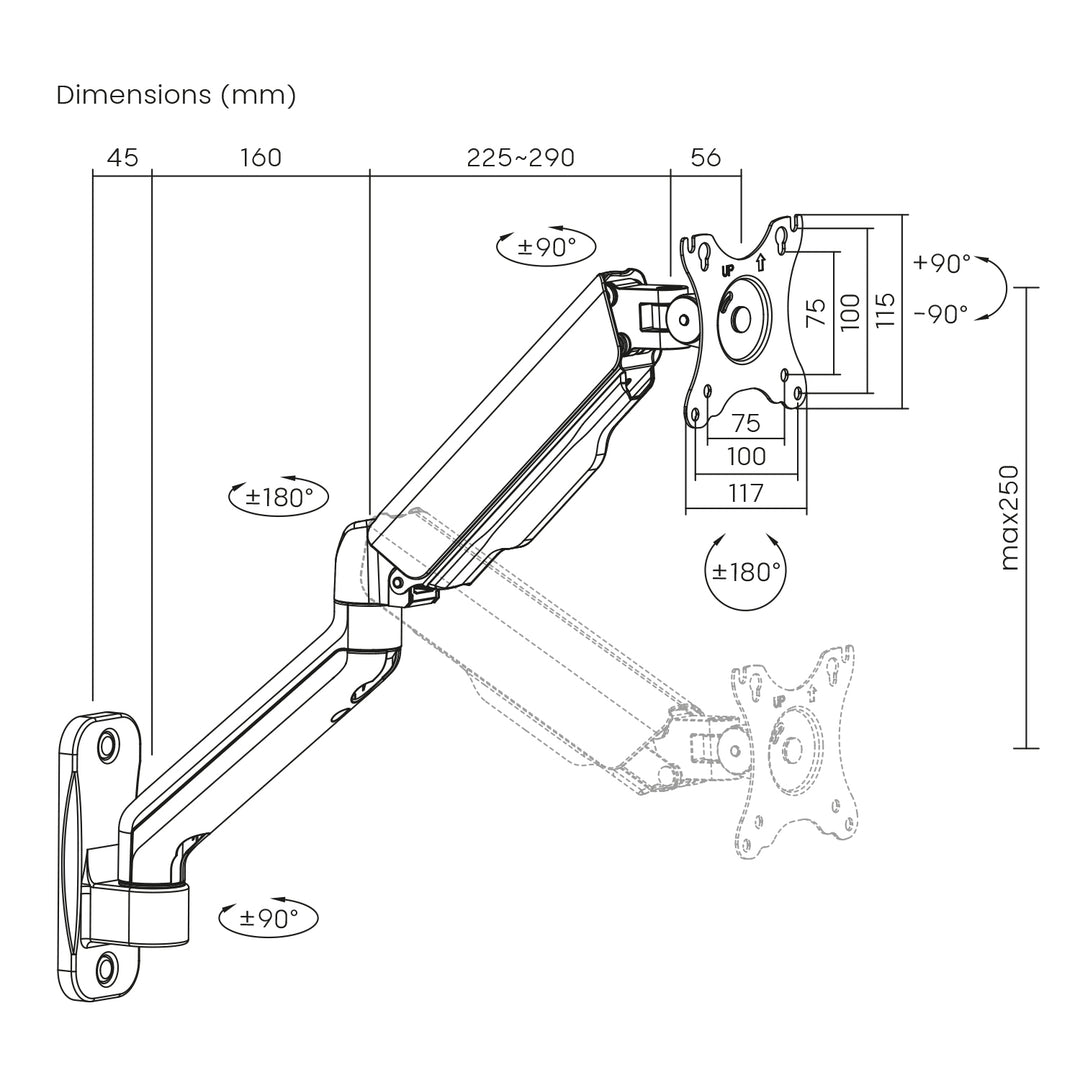 Soporte de pared para monitor de doble brazo Maclean, 17-32", 9 kg máx., MC-332