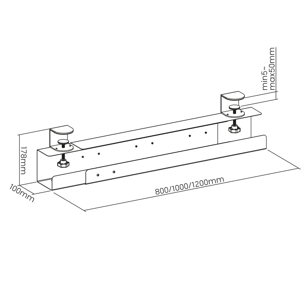 Maclean MC-333 Organizador de Cables Bajo Escritorio, Bandeja Organizadora para Oficina y Hogar, Carga máx. 5 kg,  Longitud Ajustable 80/100/120 cm